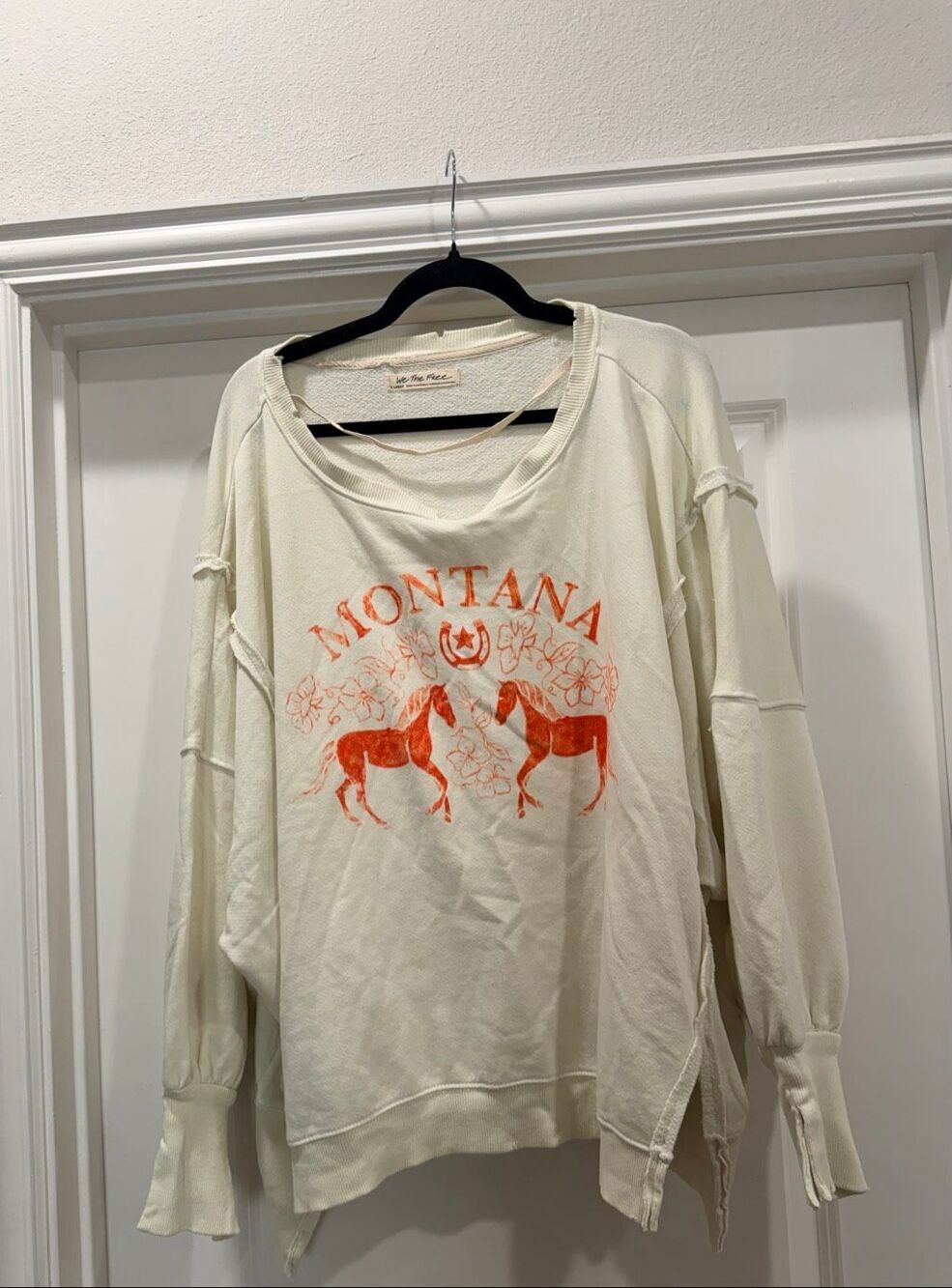 We The Free Free People Montana Horse Graphic Sweatshirt Size XL White Pullover